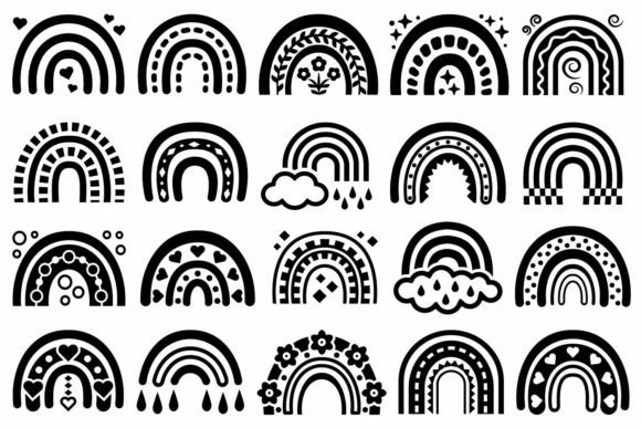 Black and White Boho Rainbows: A Monochrome Design Collection
