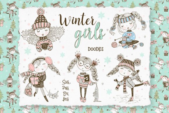Enchanting Cute Girls Winter Digital Cliparts