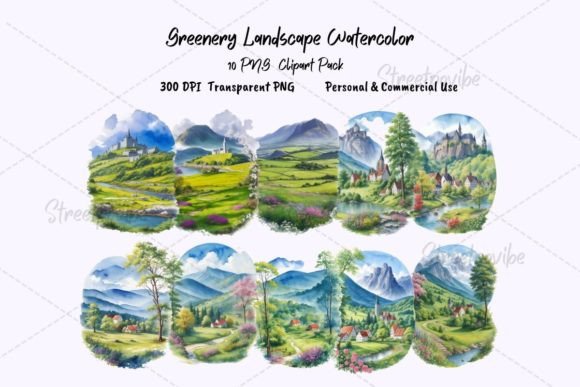 Greenery Nature Landscape Watercolor Art for Modern Projects
