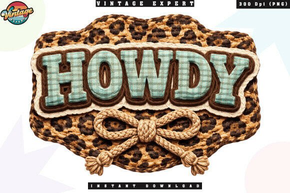 Howdy Country Leopard Crochet Yarn PNG: A Western Design Asset