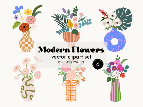 Modern Flowers Vector Clipart Set: Fresh Botanicals for Every Project