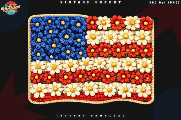 Patriotic Flower Flag Crochet Yarn PNG: A Cozy American Design