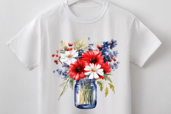 Rustic 4th July Floral Mason Jar PNG Bundle