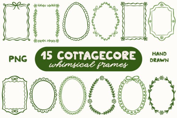 Whimsical Lines: 15 Cottagecore Spring Frames PNG Bundle